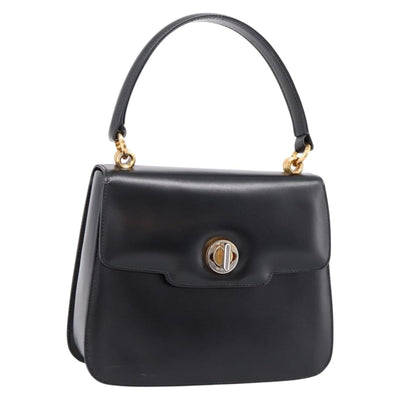 GUCCI Hand Bag Leather Black Gold Tone Auth ep15645
