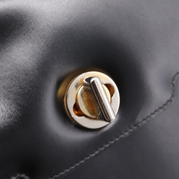 GUCCI Hand Bag Leather Black Gold Tone Auth ep15645