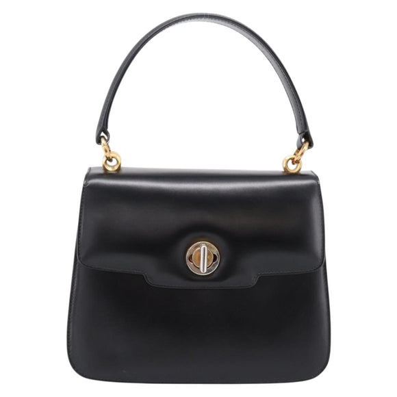 GUCCI Hand Bag Leather Black Gold Tone Auth ep15645
