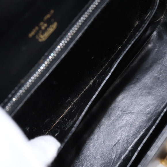 GUCCI Hand Bag Leather Black Gold Tone Auth ep15645