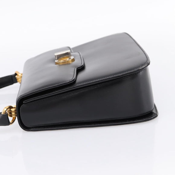 GUCCI Hand Bag Leather Black Gold Tone Auth ep15645