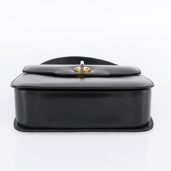 GUCCI Hand Bag Leather Black Gold Tone Auth ep15645