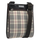 BURBERRY Nova Check Shoulder Bag Canvas Beige Silver Auth ep15646-1