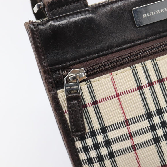 BURBERRY Nova Check Shoulder Bag Canvas Beige Silver Auth ep15646