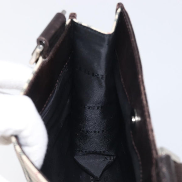 BURBERRY Nova Check Shoulder Bag Canvas Beige Silver Auth ep15646