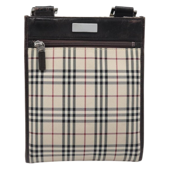 BURBERRY Nova Check Shoulder Bag Canvas Beige Silver Auth ep15646