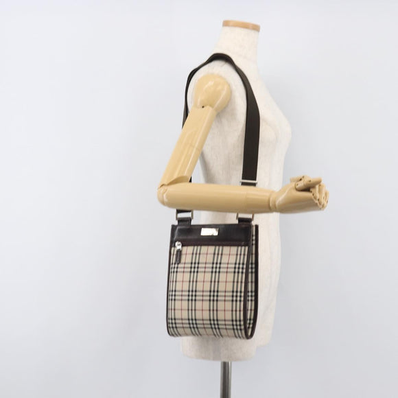 BURBERRY Nova Check Shoulder Bag Canvas Beige Silver Auth ep15646