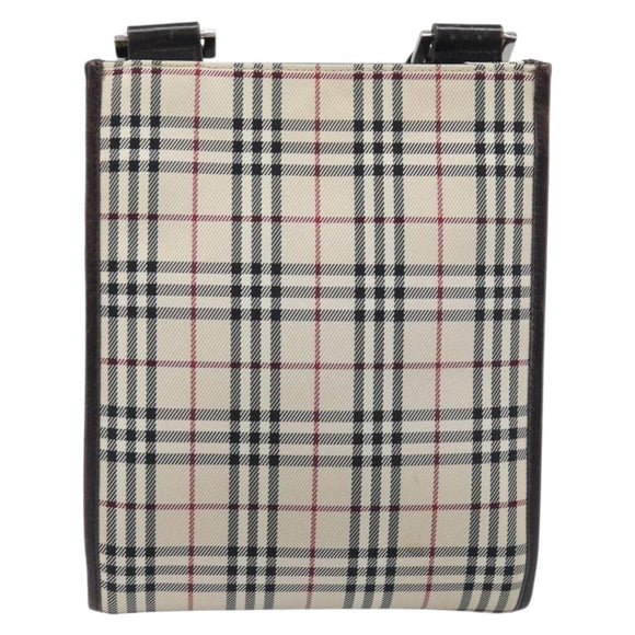 BURBERRY Nova Check Shoulder Bag Canvas Beige Silver Auth ep15646