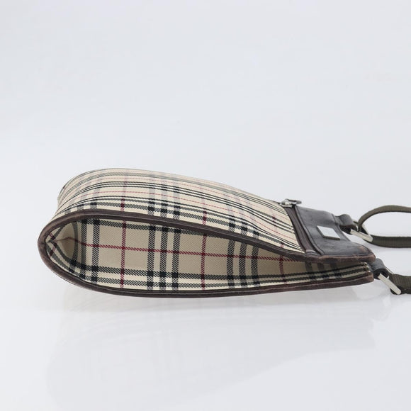 BURBERRY Nova Check Shoulder Bag Canvas Beige Silver Auth ep15646