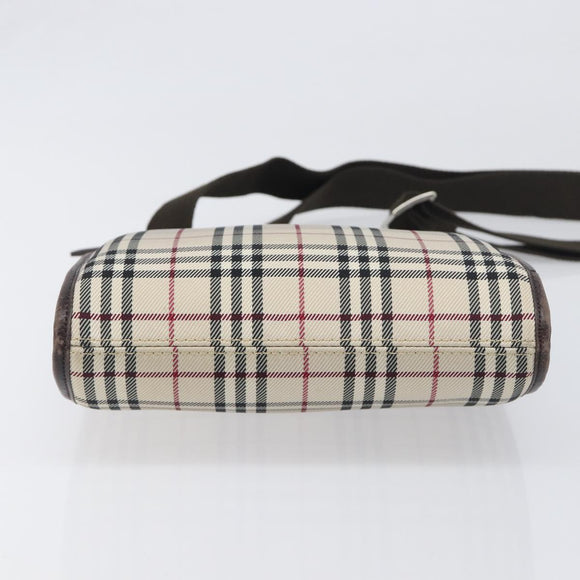 BURBERRY Nova Check Shoulder Bag Canvas Beige Silver Auth ep15646