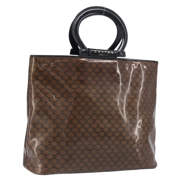 CELINE Macadam Hand Bag Vinyl Brown Black Auth ep15650