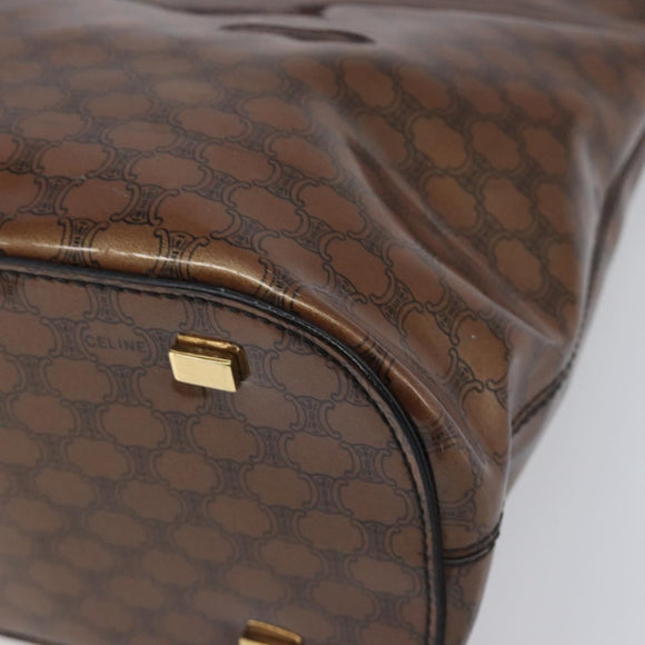 CELINE Macadam Hand Bag Vinyl Brown Black Auth ep15650
