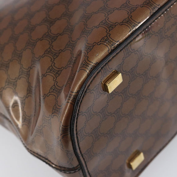 CELINE Macadam Hand Bag Vinyl Brown Black Auth ep15650