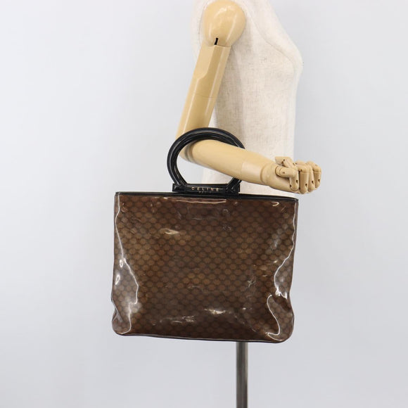 CELINE Macadam Hand Bag Vinyl Brown Black Auth ep15650
