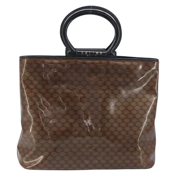 CELINE Macadam Hand Bag Vinyl Brown Black Auth ep15650