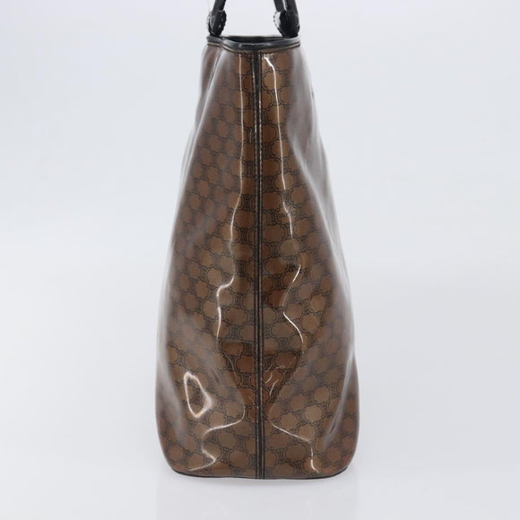 CELINE Macadam Hand Bag Vinyl Brown Black Auth ep15650