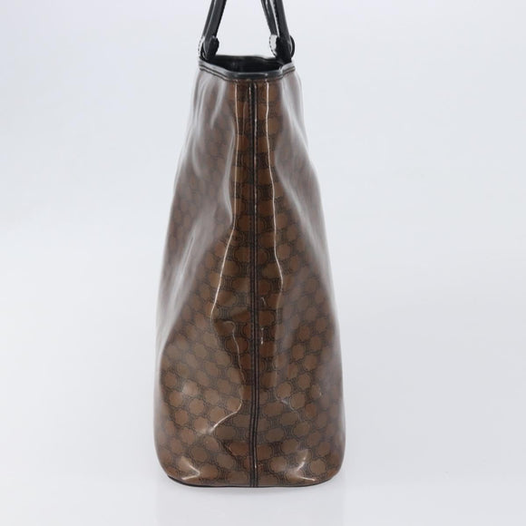 CELINE Macadam Hand Bag Vinyl Brown Black Auth ep15650