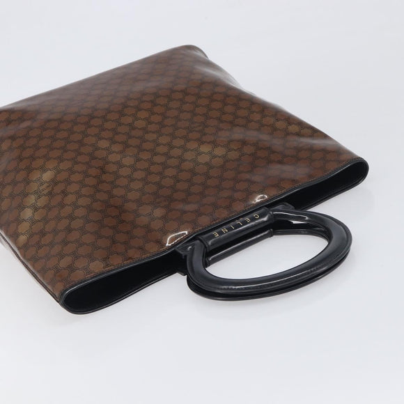 CELINE Macadam Hand Bag Vinyl Brown Black Auth ep15650
