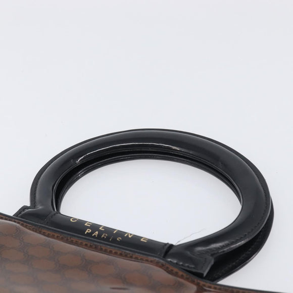 CELINE Macadam Hand Bag Vinyl Brown Black Auth ep15650