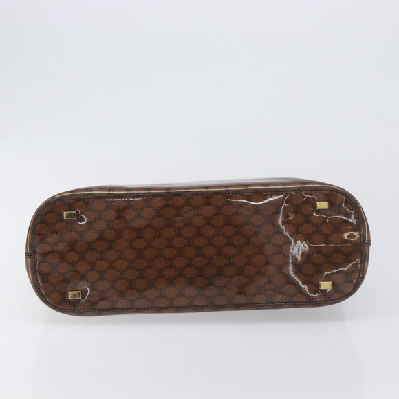 CELINE Macadam Hand Bag Vinyl Brown Black Auth ep15650