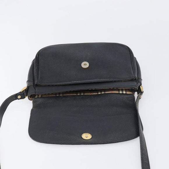 Burberrys Shoulder Bag Leather Black Gold Tone Auth ep15651