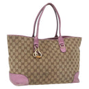 GUCCI GG Canvas Hand Bag Beige Gold Tone 269956 Auth ep15664-1