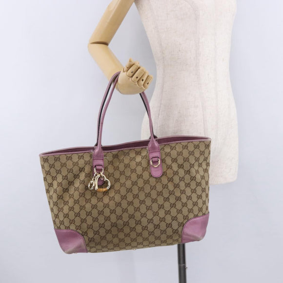 GUCCI GG Canvas Hand Bag Beige Gold Tone 269956 Auth ep15664