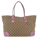 GUCCI GG Canvas Hand Bag Beige Gold Tone 269956 Auth ep15664-2