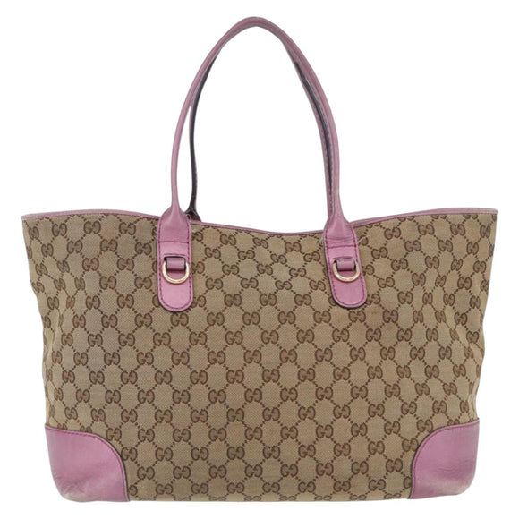 GUCCI GG Canvas Hand Bag Beige Gold Tone 269956 Auth ep15664