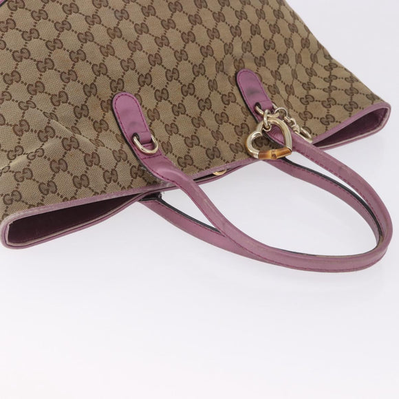GUCCI GG Canvas Hand Bag Beige Gold Tone 269956 Auth ep15664