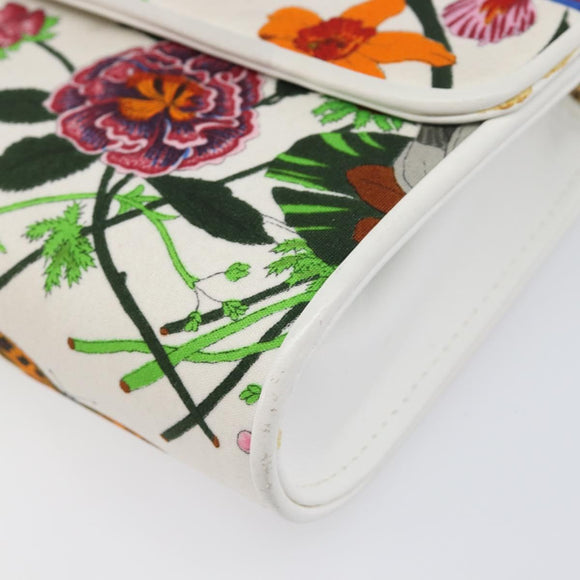 GUCCI Flower Chain Shoulder Bag Canvas Multicolor Auth ep15665A