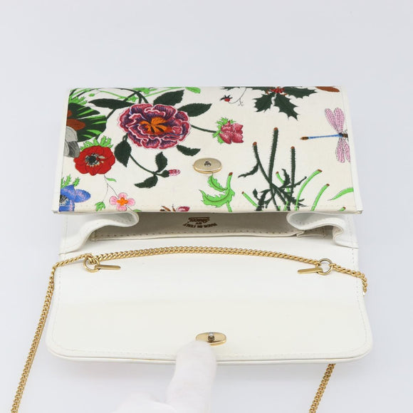 GUCCI Flower Chain Shoulder Bag Canvas Multicolor Auth ep15665A