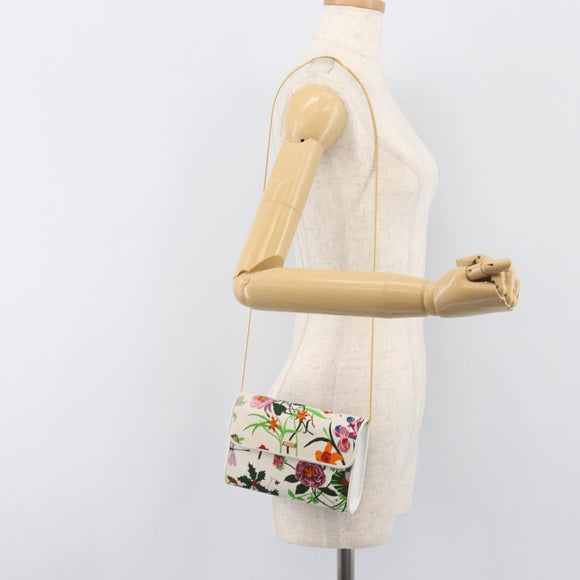 GUCCI Flower Chain Shoulder Bag Canvas Multicolor Auth ep15665A