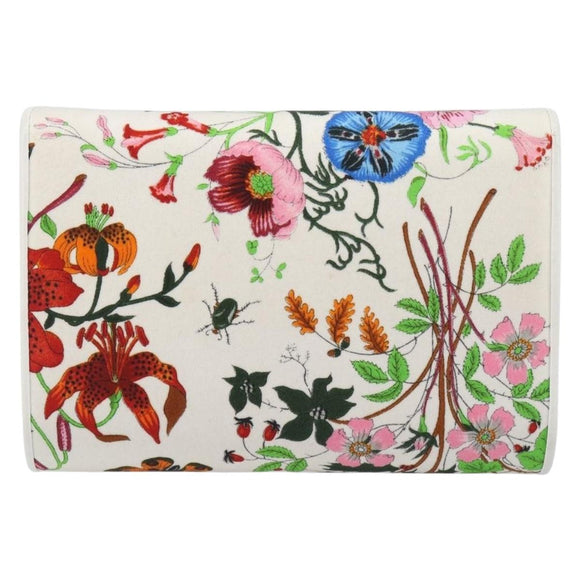 GUCCI Flower Chain Shoulder Bag Canvas Multicolor Auth ep15665A