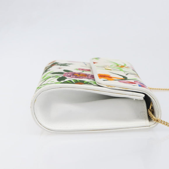 GUCCI Flower Chain Shoulder Bag Canvas Multicolor Auth ep15665A