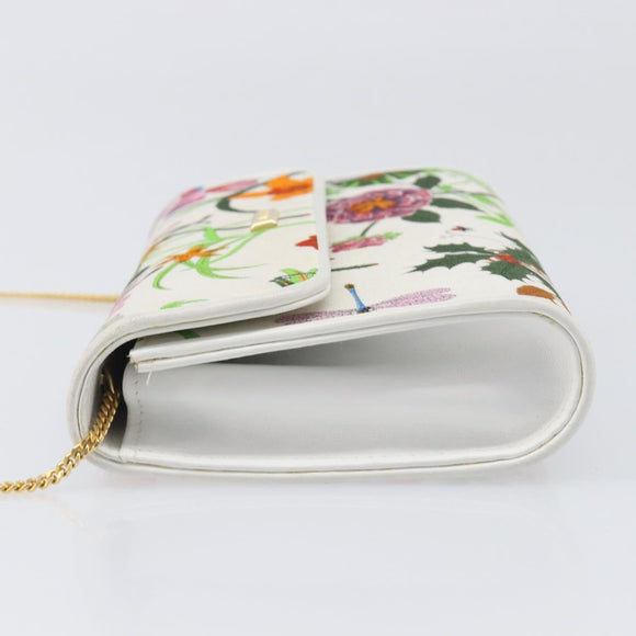 GUCCI Flower Chain Shoulder Bag Canvas Multicolor Auth ep15665A