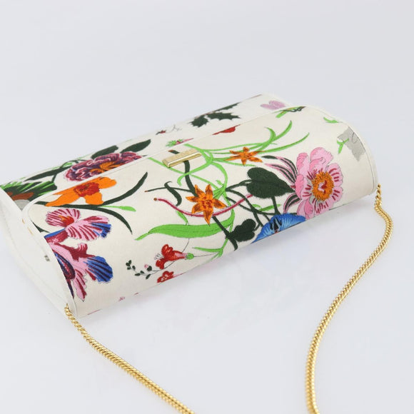 GUCCI Flower Chain Shoulder Bag Canvas Multicolor Auth ep15665A