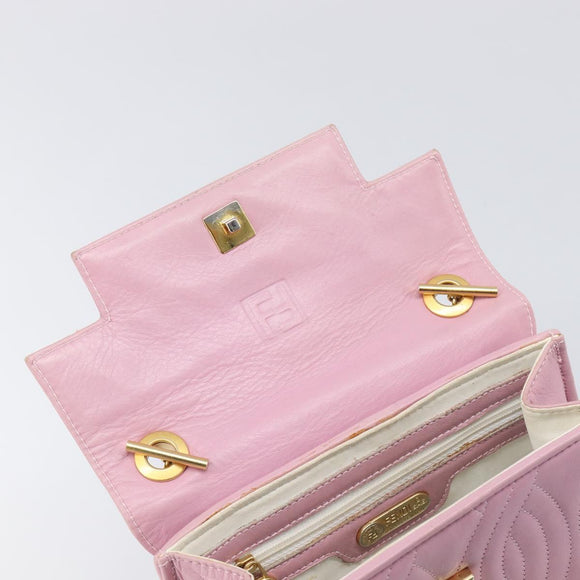 FENDI Hand Bag Leather Pink Gold Tone Auth ep15666A
