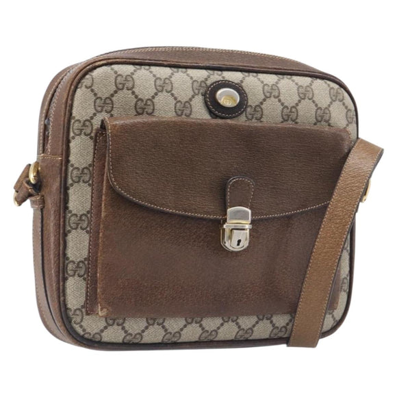 GUCCI GG Supreme Shoulder Bag PVC Leather Beige Gold Tone Auth ep15669
