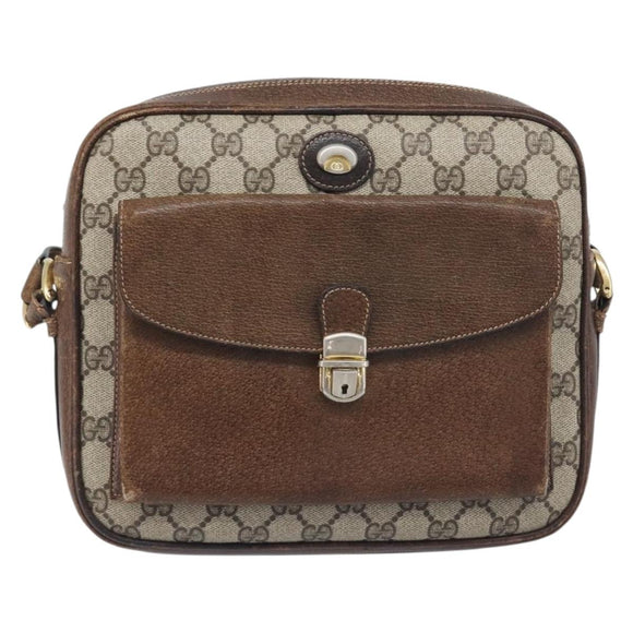 GUCCI GG Supreme Shoulder Bag PVC Leather Beige Gold Tone Auth ep15669