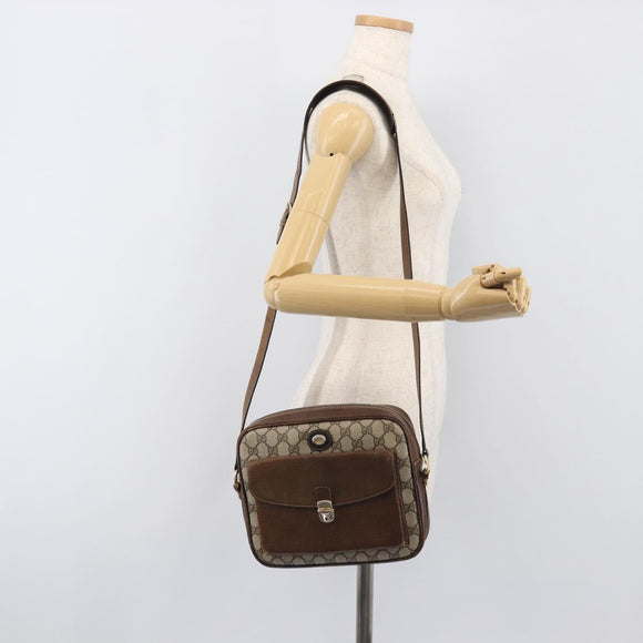GUCCI GG Supreme Shoulder Bag PVC Leather Beige Gold Tone Auth ep15669