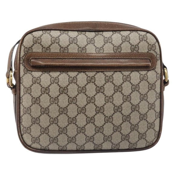 GUCCI GG Supreme Shoulder Bag PVC Leather Beige Gold Tone Auth ep15669