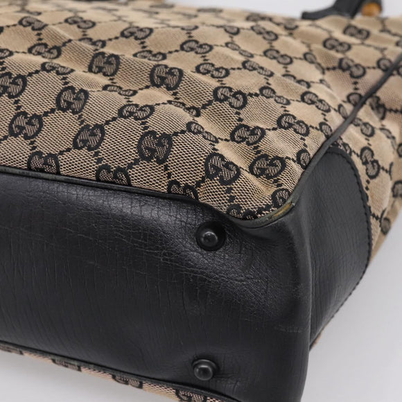 GUCCI GG Canvas Bamboo Hand Bag Beige Black 112530 Auth ep15670