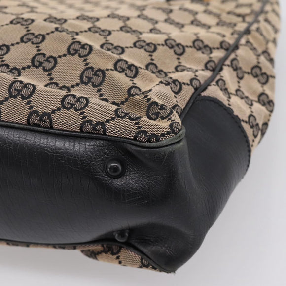 GUCCI GG Canvas Bamboo Hand Bag Beige Black 112530 Auth ep15670