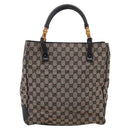 GUCCI GG Canvas Bamboo Hand Bag Beige Black 112530 Auth ep15670-13