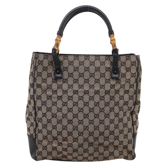 GUCCI GG Canvas Bamboo Hand Bag Beige Black 112530 Auth ep15670