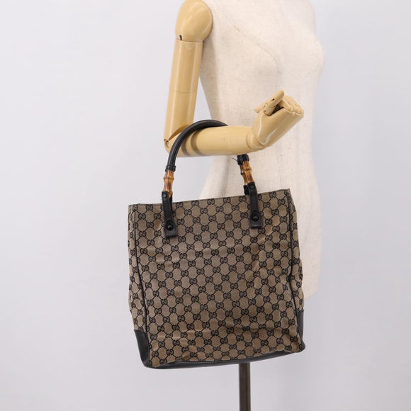 GUCCI GG Canvas Bamboo Hand Bag Beige Black 112530 Auth ep15670