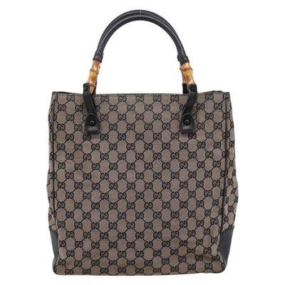GUCCI GG Canvas Bamboo Hand Bag Beige Black 112530 Auth ep15670 - 0