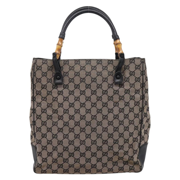 GUCCI GG Canvas Bamboo Hand Bag Beige Black 112530 Auth ep15670