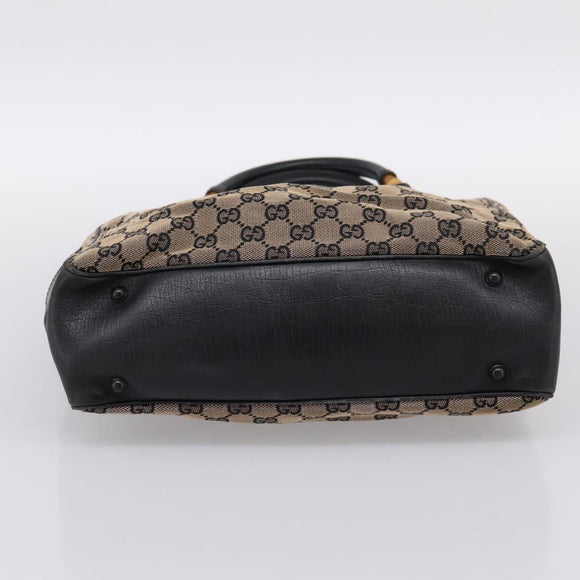 GUCCI GG Canvas Bamboo Hand Bag Beige Black 112530 Auth ep15670